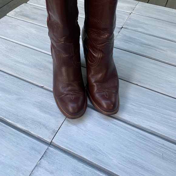 Frye Brown Leather Western Mid Calf Boots - Picture 9 of 12